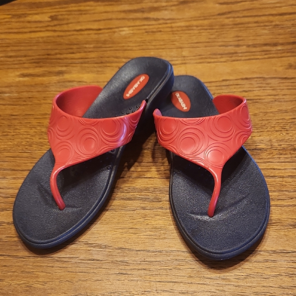 Okabashi Red Navy Flip Flops Size Large